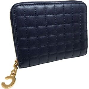 Celine Charm Compact Zip Wallet Blue Quilted Leather